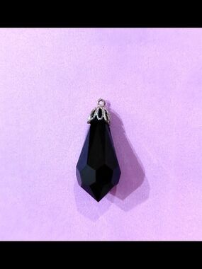 Avon Used Black Faceted Teardrop Pendant with Silver Cap - Women Jewelry